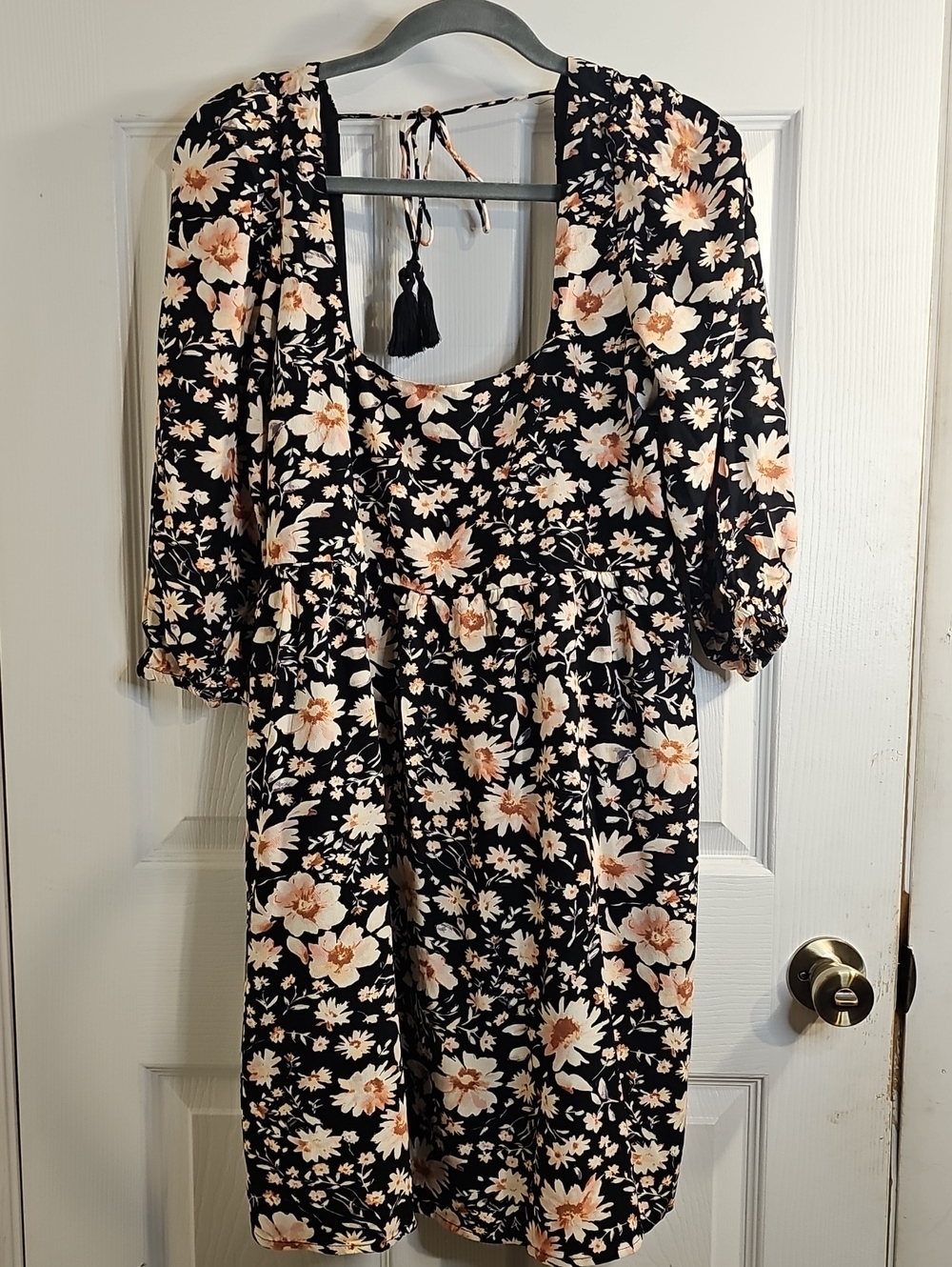 American Eagle Outfitters Black Floral Midi Dress with Peach Blooms